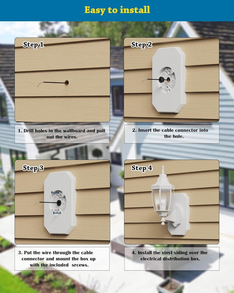 Cixiaor Siding Light Mounting Block, 8141DBL White Outdoor Mounting Plate kit with Built-in Electrical Box, Vinyl Siding Block for 1/2 inch Double, 1 Pack - Image 5